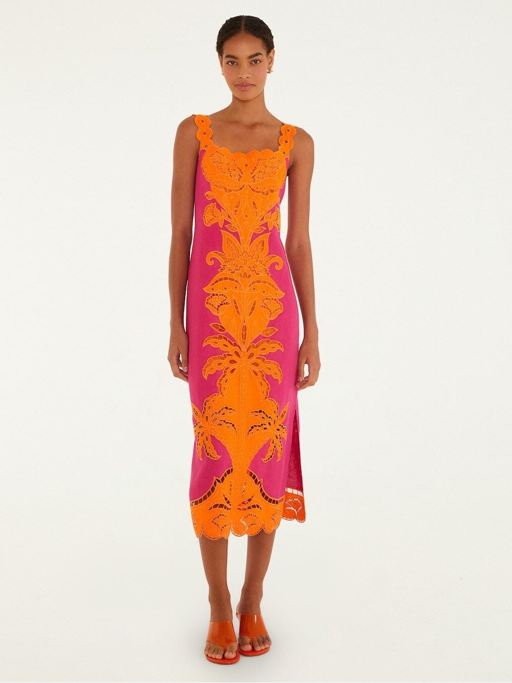 Farm Rio Pink Cutwork Midi Dress - Picture 1 of 10